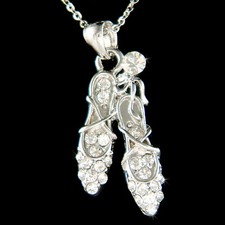 BALLERINA Slippers made with Swarovski Crystal Ballet Dance Shoes Girls Necklace