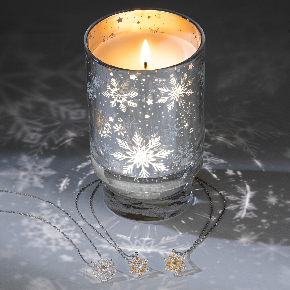 Charmed Aroma Snowflake Luminary Candle & 925 Sterling Silver Snowflake Necklace