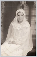 Real Photo Postcard Girl Catholic Confirmation Crucifix Bible RPPC