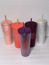 5 Starbucks Tumblers 24 Oz- Studded Pink & Purple, White Pink Pearl, Dragonfruit