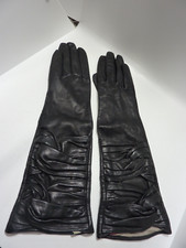 VINTAGE  Burberry BLACK LONG 14'' SOFT Leather Gloves Women's 7.5