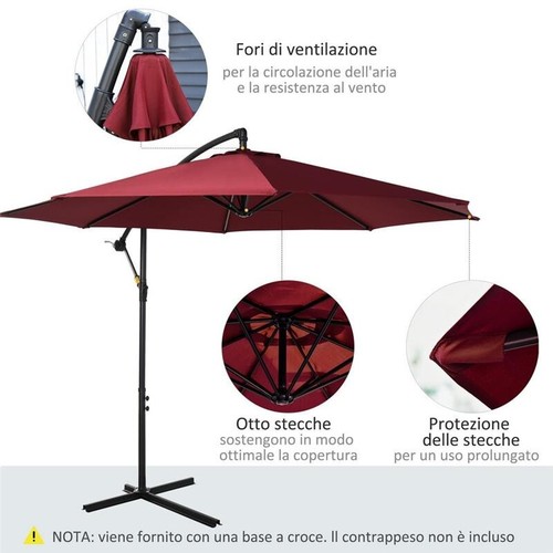 OMBRELLONE IMPERMEABILE STRUTTURA IN ACCIAIO CON MANOVELLA 300 X 250 ROSSO SCURO - Foto 5 di 8