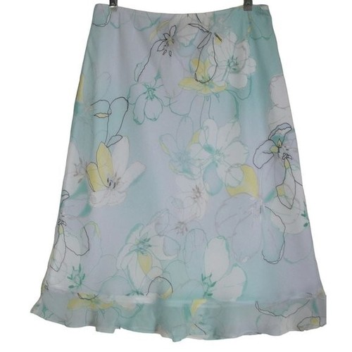 Apostrophe Skirt M(10-12) Floral straight flounce pull-on below knee blue green - Picture 2 of 10