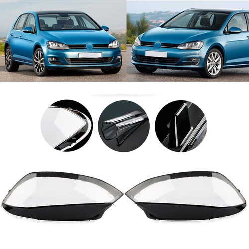 For VW Golf 7 2014-2017 Front Headlight Clear Lens Lense Lampshade Covers Pair - Picture 2 of 12
