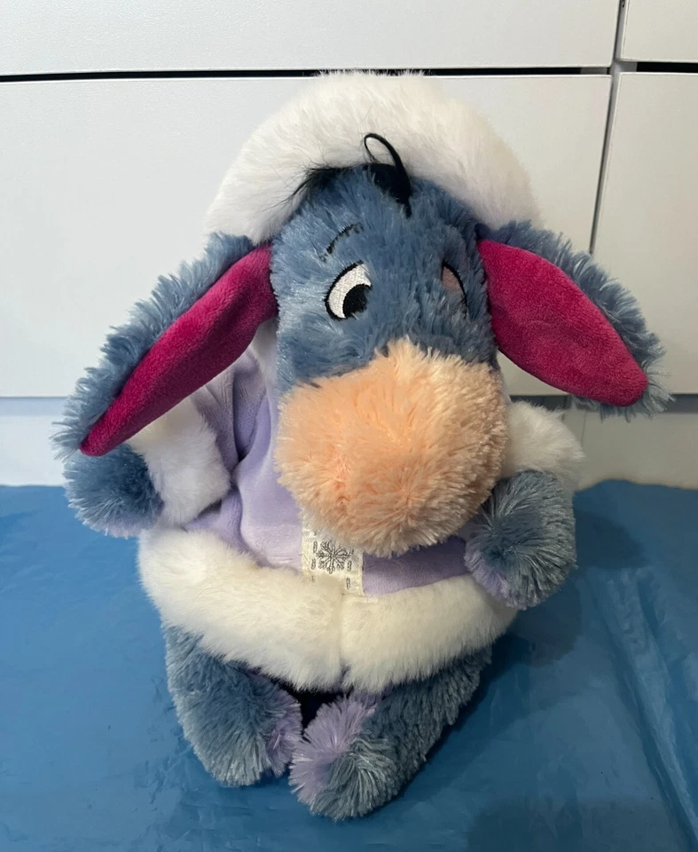 Disney Store Winnie the Pooh Eeyore in Purple Coat Winter Christmas Soft Toy 9" - Image 3 of 4