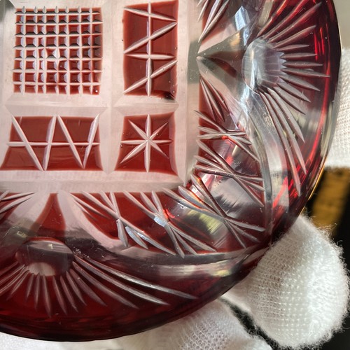 Bohemian Ruby Cut To Clear Crystal Glass Ashtray 4 1/4in PRICE REDUCED - Picture 16 of 21