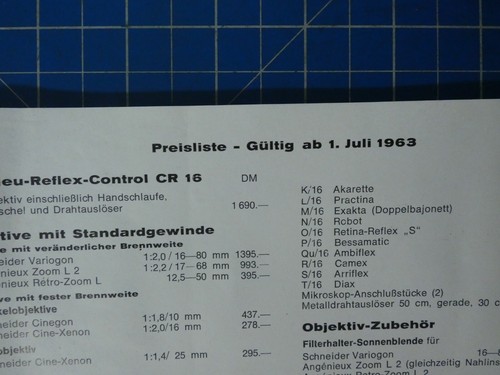 Beaulieu Reflex Control CR16 Preisliste 1.Juli 1963 B27901 - Bild 2 von 4