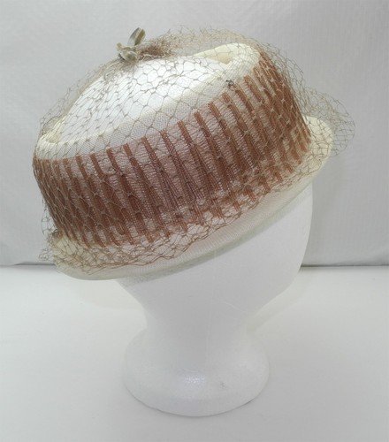 Vintage Ivory/Brown Pillbox Hat 