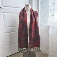 NWT Cejon Fringe Scarf Shawl Wrap Woven Acrylic Paisley Floral OS 70"×11" Italy