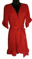 NWT GIANNA BINI Wrap Ruffles Dress Red Sz L