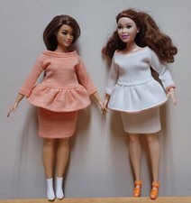 Curvy Barbie 11 1/2" Doll Clothing Peach Top, Skirt, White Top, Skirt