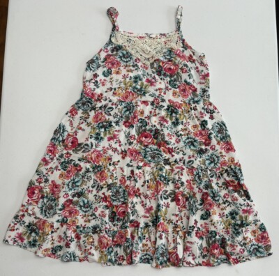Girls Floral Print Spaghetti Strap Dress Sleeveless Colorful Size 12
