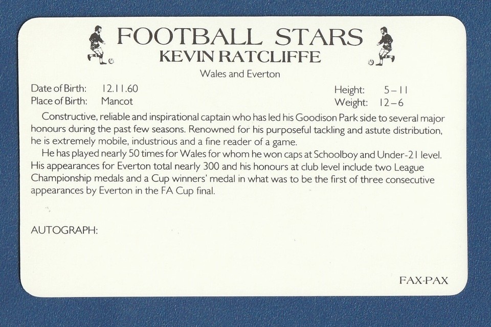 Figurine Sportstars Kevin Ratcliffe Everton 1989 - Football Collection