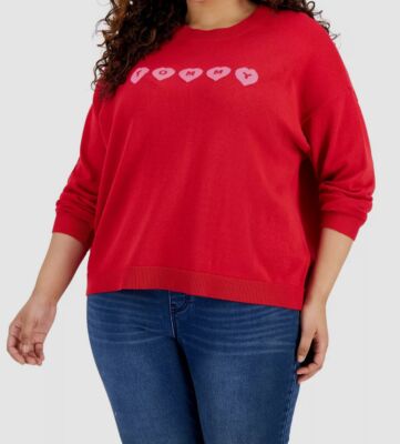 Tommy Hilfiger Women's Red Heart Graphic Long Sleeve Sweater