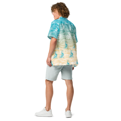 Men's Eco-Friendly Sustainable Summer Breeze Button Down Shirt, Sailboat Design - Picture 4 of 9