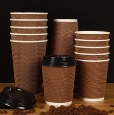  100 Stück 14oz Braun Ripple Wall Paper Tee/Kaffee to go mit Deckel, Doppelwand