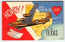 US Army Military Postcard Texas B-24 Plane Bound For Tokyo 1940's War Linen WW2