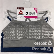 Reebok Girl's Seamless Bralettes Gray  Blue Small 6-7 Pack of 2 Lightly Padded