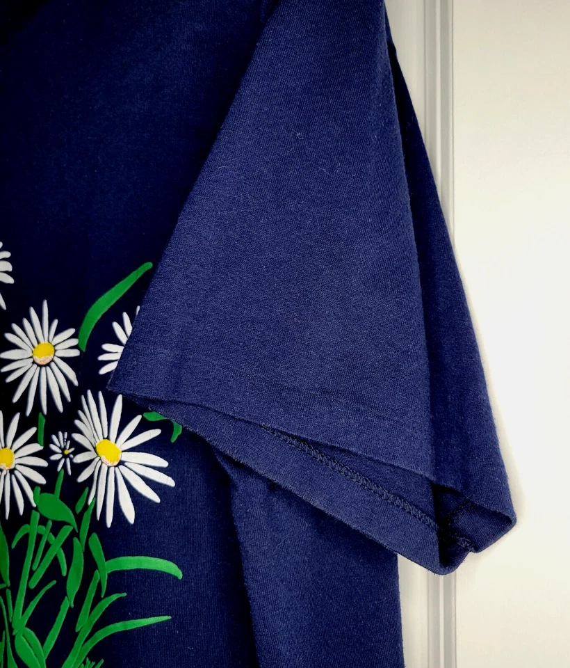 Camiseta Vintage Flor Margarita Azul Para Mujer XL Puntada Única Botánica Cuadrada EE. UU. 90s Foto 4 de 4