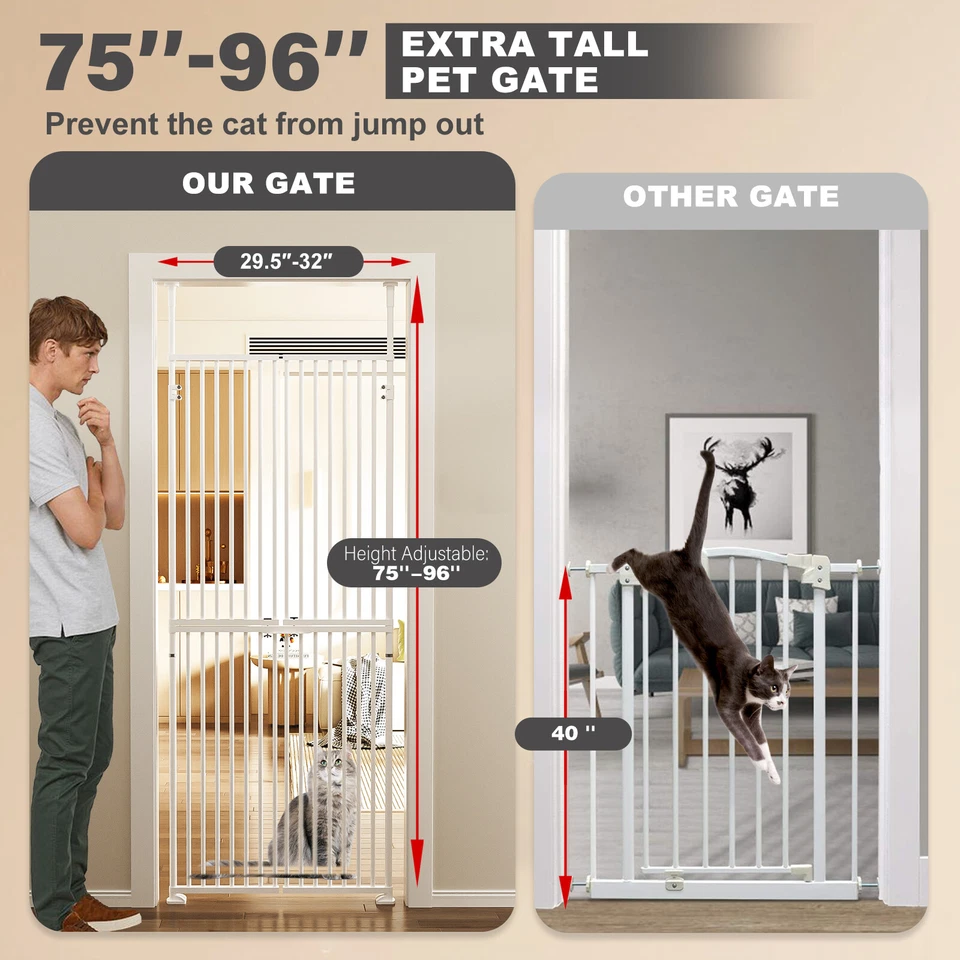NAIZEA Adjustable 75" to 96" Extra Tall Pet Gate for Cat 29.5-32" Cat Gate - Image 2 of 4