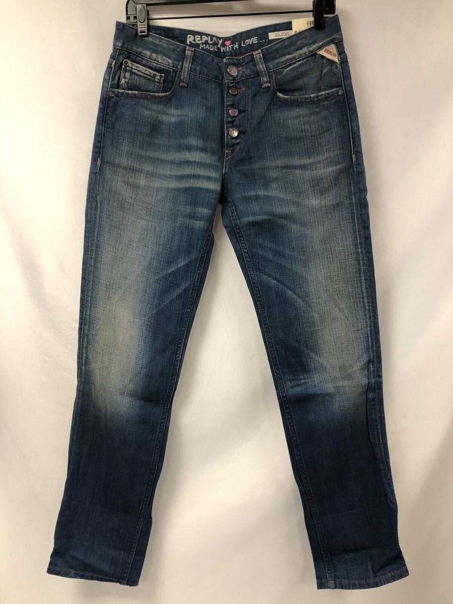 Jean Femme Replay Hustle Taille W26 - 100% Coton, Coupe Wide-leg Bleu, Neuf Avec étiquettes