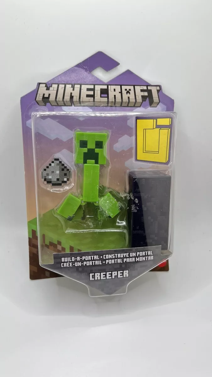 Mattel Minecraft Creeper Action Figure Set with Build-A-Portal, 3 Pieces 