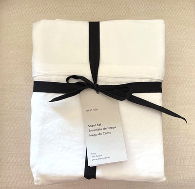 West Elm SIGNATURE TENCEL LINEN Sheet Set King White NWT