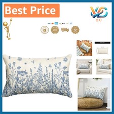 Wildflowers Blue Throw Pillow Cover 12x20 Inch Polyester Spring Decor