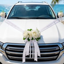 Hochzeitsautoschmuck Set mit Rosen f&uuml;r romantische Auto Deko, 3 Rosen, Wei&szlig;
