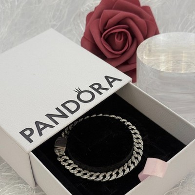 AUTHENTIC PANDORA S925 ALE TIMELESS PAVÉ CUBAN BRACELET 593008C01, 7.9 in