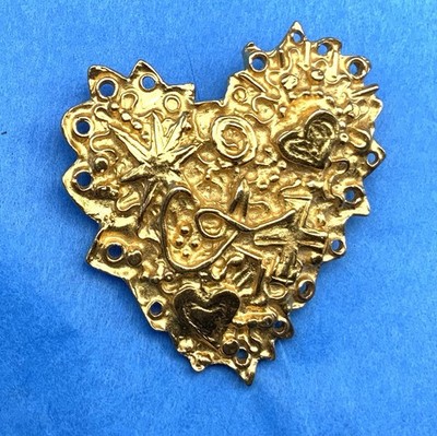 Vintage Christian Lacroix Bijoux  Heart Brooch Gold Tone CL Monogram Pin, France