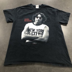 Maglietta Uomo Gildan Con Stampa Imagine John Lennon, Stile Vintage Con Occhiali Tondi. Nero, Cotone.