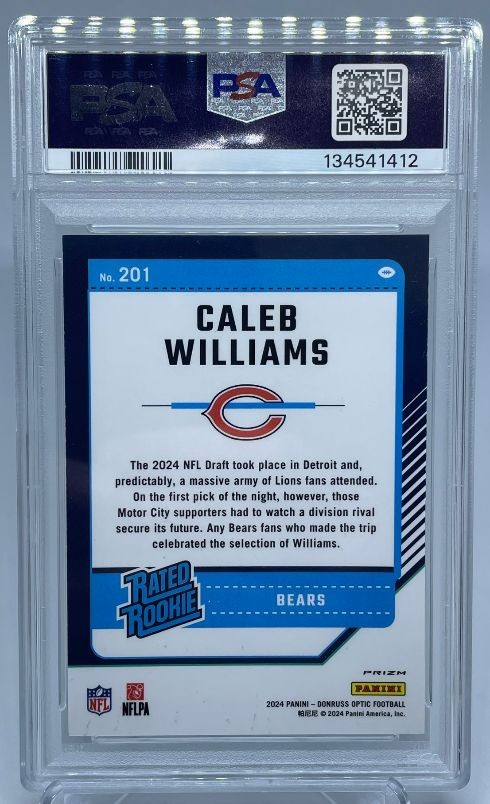 Caleb Williams 2024 Donruss Optic Green Velocity Prizm Refractor #201 PSA 9 view 3