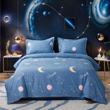 Galaxy Space Bedding Set - 100 Cotton Blue Universe Duvet  Pillowcases