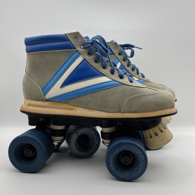 Vintage 70s/80s Retro Roller Skates Unisex Size 5 Beige/Blue/White Unbranded