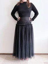 Vintage ANGELO TARLAZZI PARIS Black Sheer Tulle Maxi Skirt Layered Avant-Garde