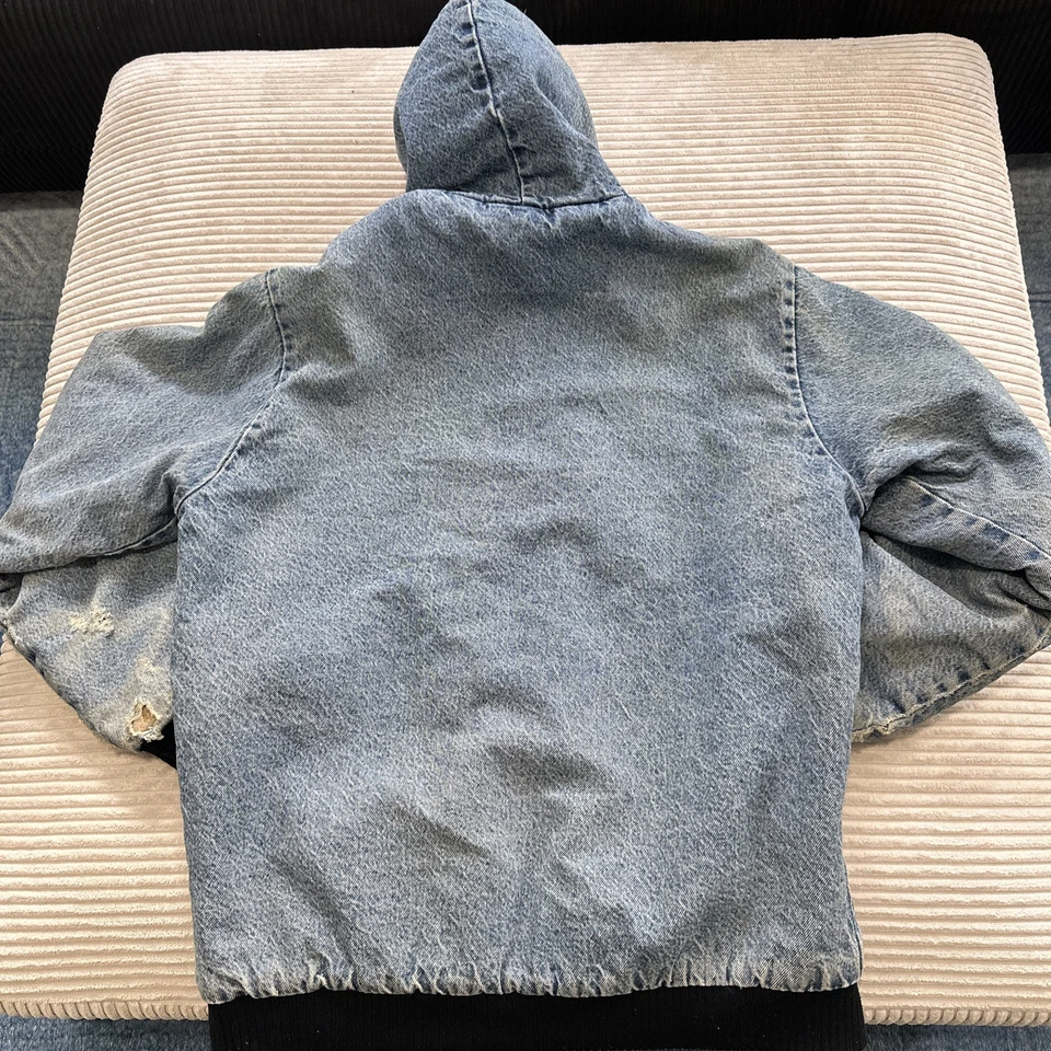 Keystone Casuals Men's Vintage Denim Hooded Work Jacket Faded and Distressed - Image 4 of 4