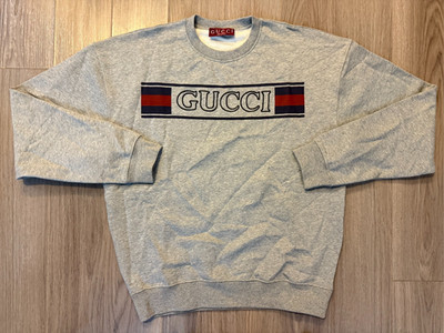 Gucci Logo Embroidered Printed Cotton Jersey Sweatshirt crewneck gray sz M