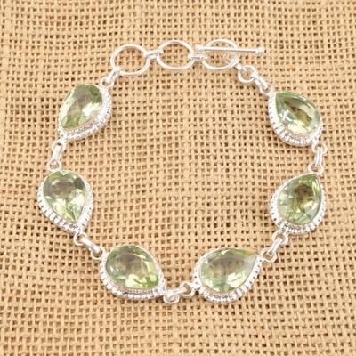 Green Amethyst Gemstone Handmade Bracelet 925 Sterling Silver Jewelry Gift For
