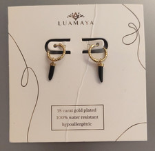 LUAMAYA 18ct Gold Plated Hoop Drop Earrings Black Hinged Hypoallergenic