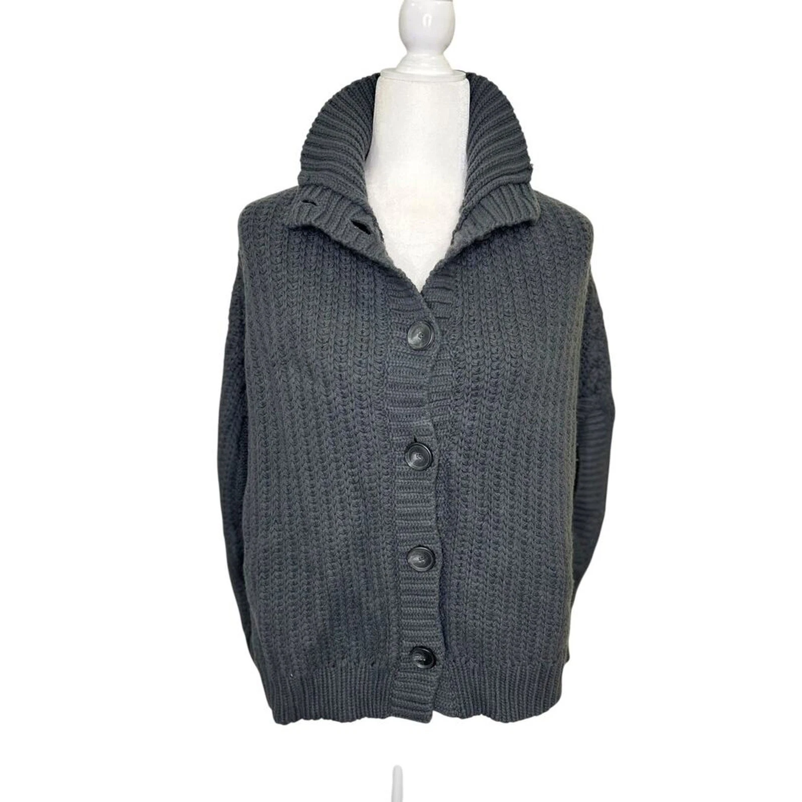 Theory Charcoal Gray High Neck Sweater Shrug Poncho Wool Cashmere One Size