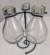 THREE Blown Glass Clear Bud Vases on a Black Metal Stand
