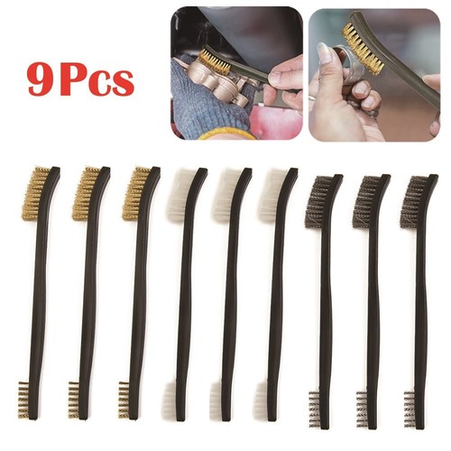 Jeu de 9 brosses fil nylon acier laiton pour nettoyage et polissage métal - Picture 3 of 12