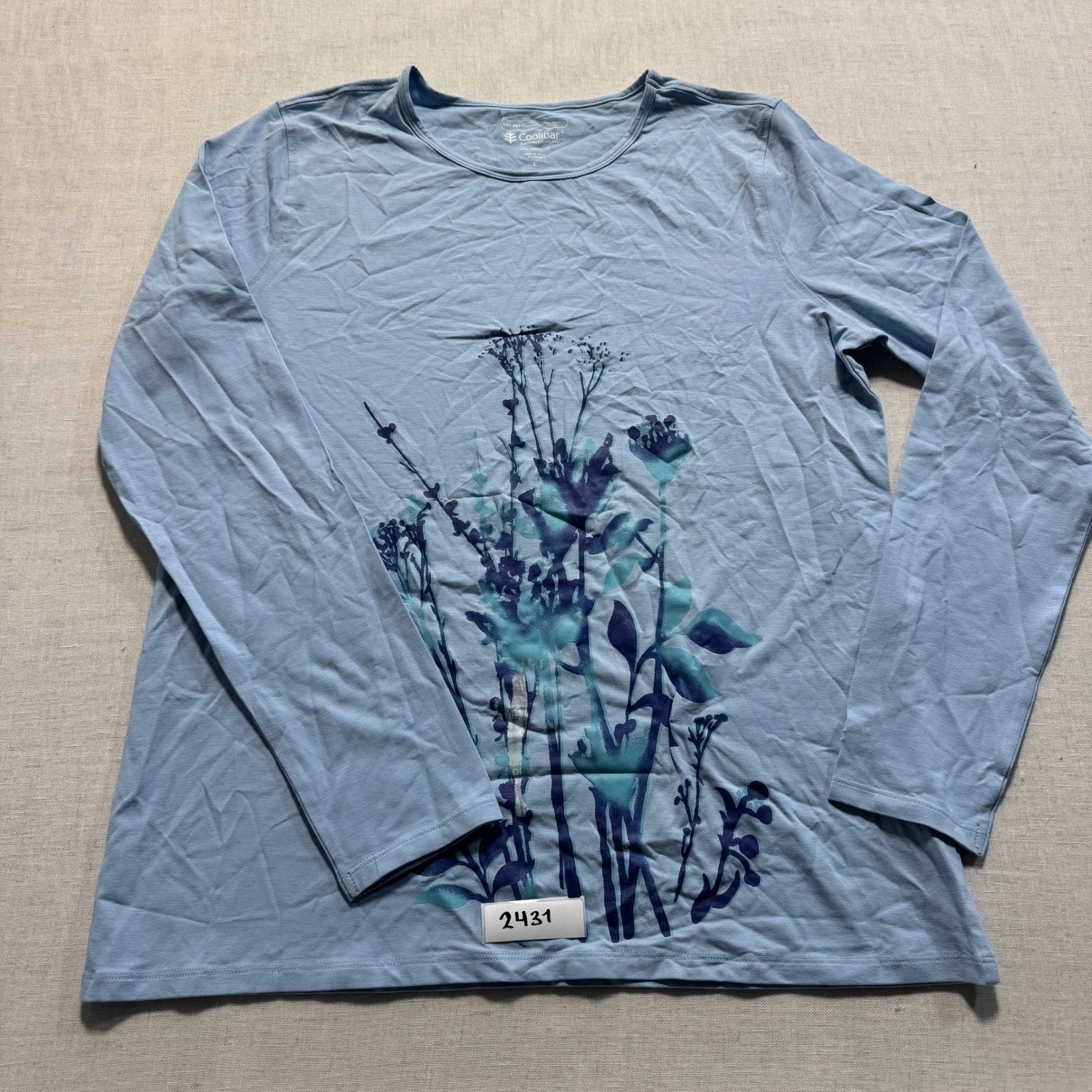 Coolibar Sun Protection Shirt Womens Sz L Blue