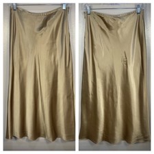 Lauren Ralph Lauren Women's Vintage Gold 100 Silk Midi Skirt 4 Side Zipper