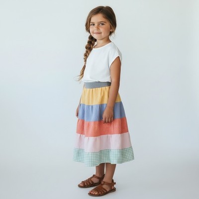 Skirt Girl 4 100% Cotton Ruffle Tier Midi Colorblock Colorful Mom and Pop's Kids