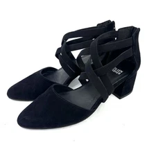 Eileen Fisher Juku Heels 7 Black Suede Strappy Cross Cross Womens Shoes