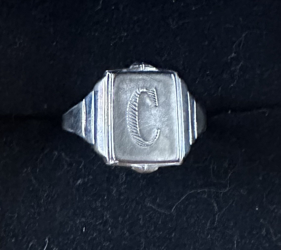 Vintage Nickle Silver Monogram Ring Initial C Art… - image 1