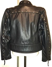FMC MEDIUM STUDDED GENUINE PEBBLE LEATHER JACKET BIKER ZIP OUT LINING WOMEN