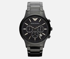 Emporio Armani Men?s Black Chronograph Watch AR Full Set Box Papers New Steel
